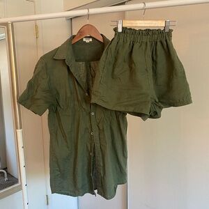 Green linen shorts and top set